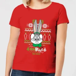Looney Tunes Bugs Bunny Knit Women's Christmas T-Shirt - Red