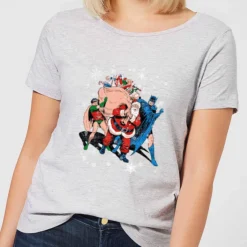 DC Comics Batman Robin Santa Claus Women's Christmas T-Shirt In Grey