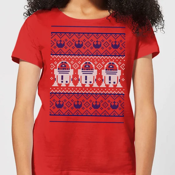 Star Wars R2-D2 Knit Women's Christmas T-Shirt - Red 1 Star Wars R2-D2 Knit Women's Christmas T-Shirt - Red