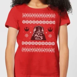Star Wars Darth Vader Knit Women's Christmas T-Shirt - Red