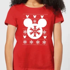 Disney Snowflake Silhouette Women's Christmas T-Shirt - Red