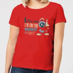 Looney Tunes Martian Who Said Im On The Naughty List Women's Christmas T-Shirt - Red