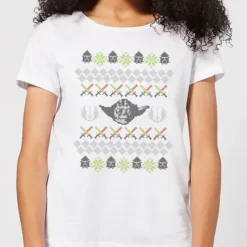 Star Wars Yoda Knit Women's Christmas T-Shirt - White