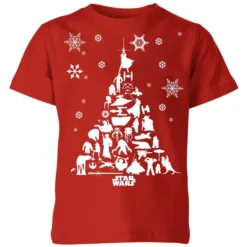 Star Wars Character Christmas Tree Kids' Christmas T-Shirt - Red