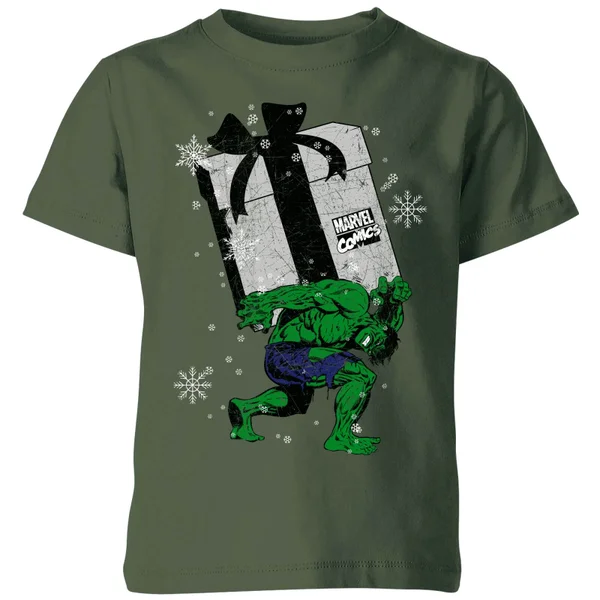 Marvel The Incredible Hulk Christmas Present Kids' Christmas T-Shirt - Forest Green 1 Marvel The Incredible Hulk Christmas Present Kids' Christmas T-Shirt - Forest Green