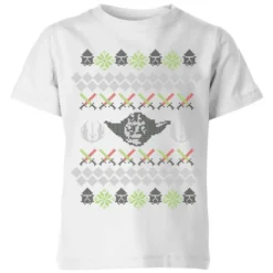 Star Wars Yoda Knit Kids' Christmas T-Shirt - White