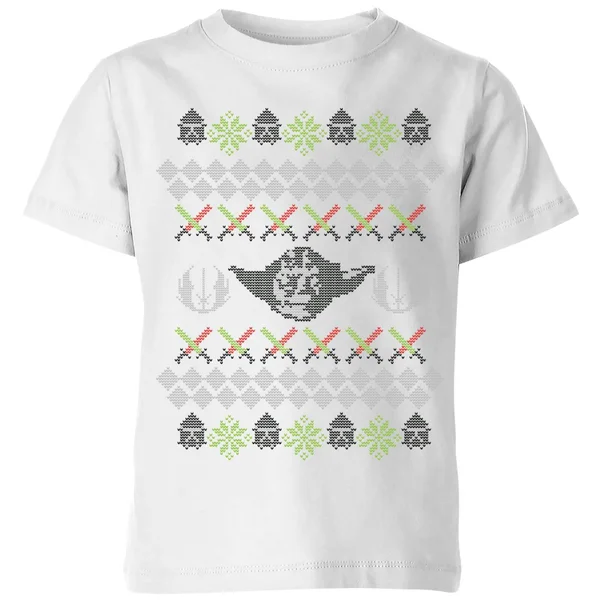 Star Wars Yoda Knit Kids' Christmas T-Shirt - White 1 Star Wars Yoda Knit Kids' Christmas T-Shirt - White
