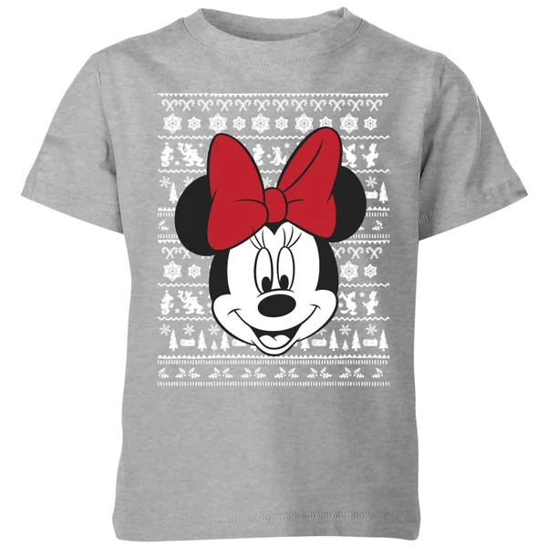 Disney Minnie Face Kids' Christmas T-Shirt - Grey 1 Disney Minnie Face Kids' Christmas T-Shirt - Grey