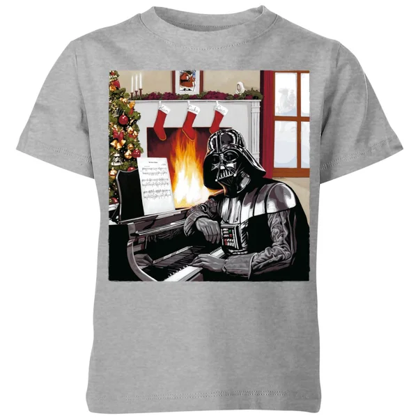 Star Wars Darth Vader Piano Player Kids' Christmas T-Shirt - Grey 1 Star Wars Darth Vader Piano Player Kids' Christmas T-Shirt - Grey