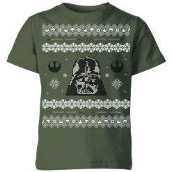 Star Wars Darth Vader Knit Kids' Christmas T-Shirt - Forest Green