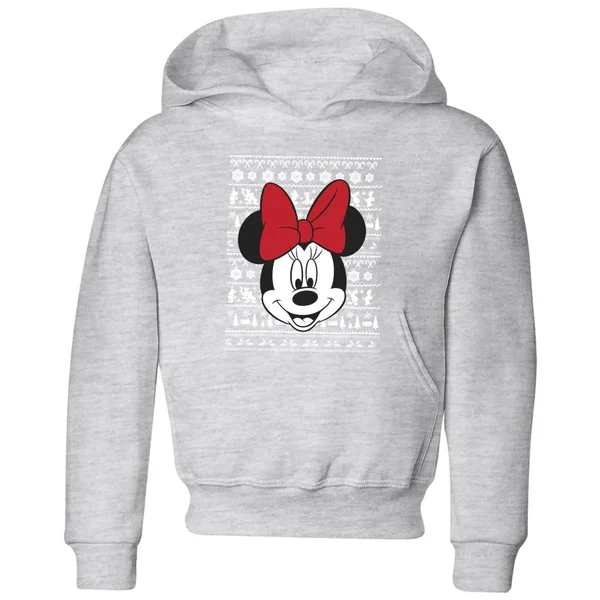 Disney Minnie Face Kids' Christmas Hoodie - Grey 1 Disney Minnie Face Kids' Christmas Hoodie - Grey