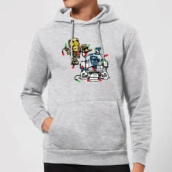 Star Wars Tangled Fairy Lights Droids Christmas Hoodie - Grey