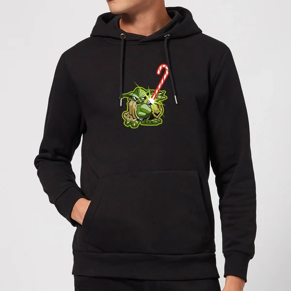 Star Wars Candy Cane Yoda Christmas Hoodie - Black 1 Star Wars Candy Cane Yoda Christmas Hoodie - Black