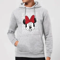 Disney Minnie Face Christmas Hoodie - Grey