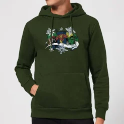 Marvel Thor Iron Man Hulk Snowflake Christmas Hoodie - Forest Green