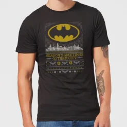 DC COMICS DC Seasons Greetings From Gotham Men's Christmas T-Shirt - Black