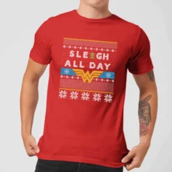 DC COMICS Wonder Woman 'Sleigh All Day Men's Christmas T-Shirt - Red