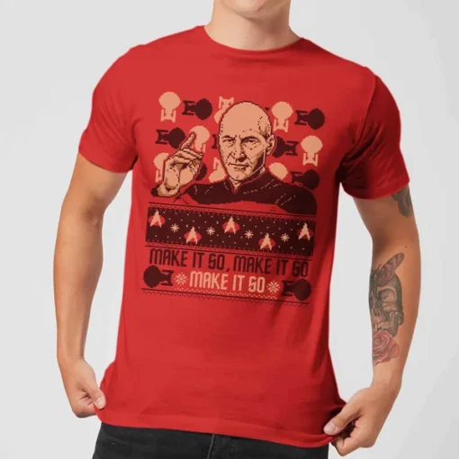 Star Trek: The Next Generation Make It So Men's Christmas T-Shirt - Red -STAR WARS Store 12336774 1354714269721047