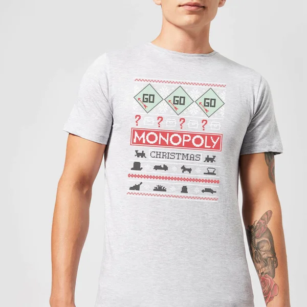 Monopoly Men's Christmas T-Shirt - Grey 1 Monopoly Men's Christmas T-Shirt - Grey