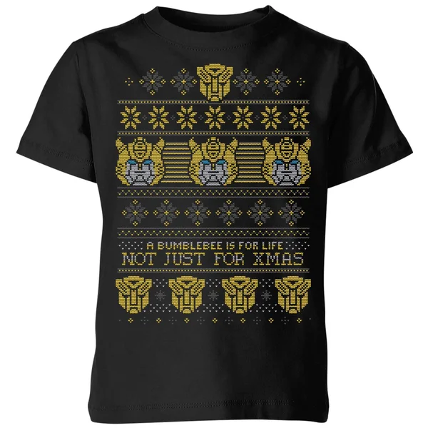 Transformers Bumblebee Classic Ugly Knit Kids' Christmas T-Shirt - Black 1 Transformers Bumblebee Classic Ugly Knit Kids' Christmas T-Shirt - Black