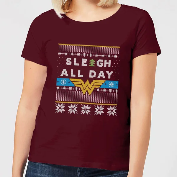 DC COMICS Wonder Woman 'Sleigh All Day Women's Christmas T-Shirt - Burgundy 1 DC COMICS Wonder Woman 'Sleigh All Day Women's Christmas T-Shirt - Burgundy